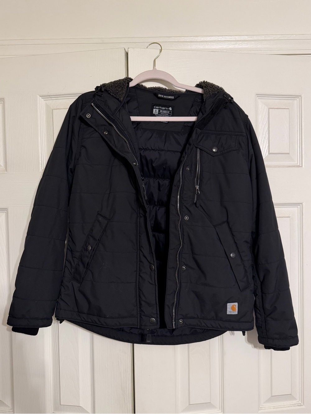 Carhartt Black Sherpa Hooded Rain Defender Jacket